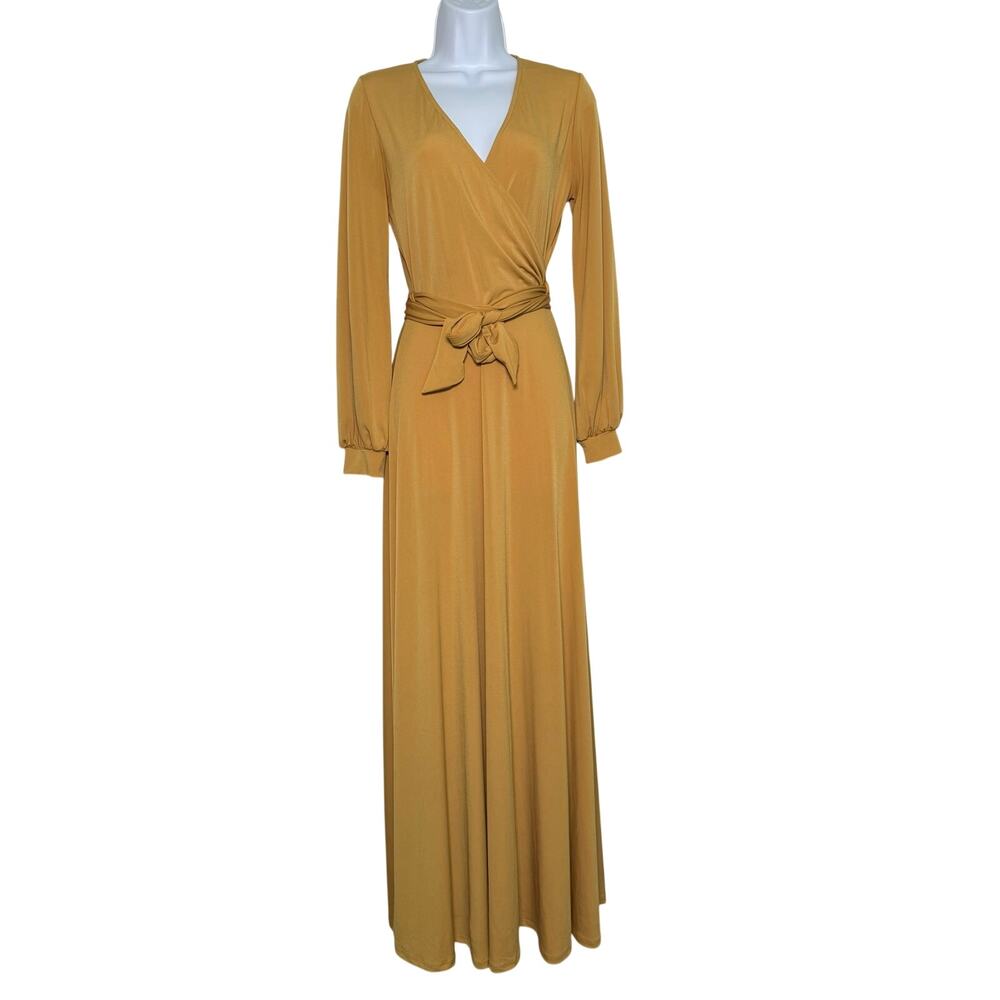 Love Kuza Cuffed Sleeve Venechia Wrap Dress Size SMALL Mustard Long Sleeve